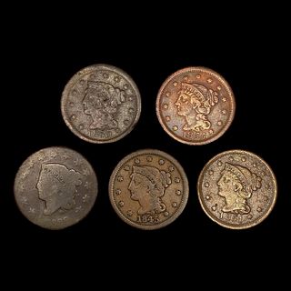 [5] Large Cents (1829, 1845, 1850, 1851, 1855) NIC