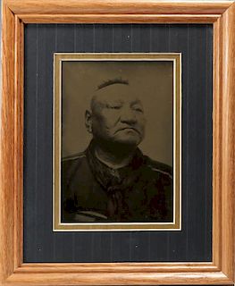 A LARGE GLASS SLIDE IMAGE OF A NATIVE AMERICAN