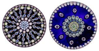PERTHSHIRE CONCENTRIC MILLEFIORI ART GLASS PAPERWEIGHTS, LOT OF TWO