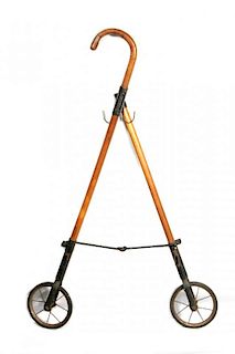 EARLY 1940s PACKAGE TOTING CANE WITH WHEELS