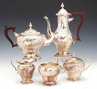 A BARKER BROS REPOUSSE TEA AND COFFEE SERVICE