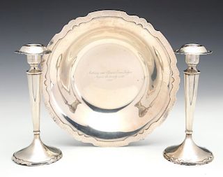 SHREVE AND CO HAMMERED STERLING CONSOLE SET 1922