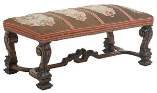 FRENCH LOUIS XIV STYLE NEEDLEPOINT UPHOLSTED OTTOMAN