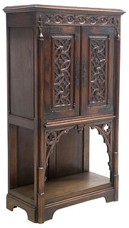 FRENCH GOTHIC STYLE CARVED OAK CREDENCE CUPBOARD