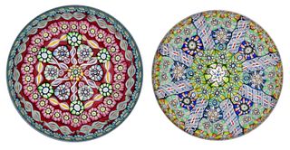 VINTAGE PERTHSHIRE MILLEFIORI ART GLASS PAPERWEIGHTS, LOT OF TWO