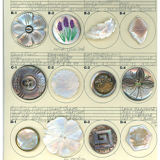 A partial card of division 1 & 3 assorted pearl buttons