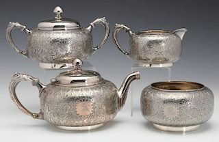 A LATE 19TH C. VICTORIAN SILVER PLATE TEA SET