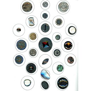 A card of division 1 & 3 assorted black glass buttons