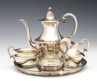 A SHREVE AND CO HAMMERED STERLING COFFEE SET 1913