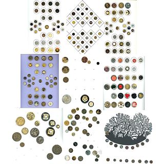 A box lot of assorted material buttons on cards