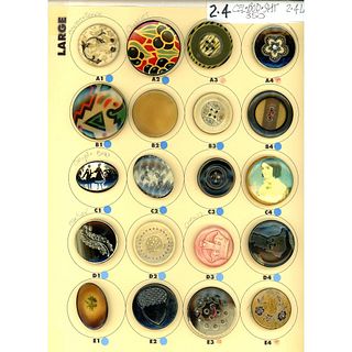 A full card of assorted division 1 & 3 celluloid buttons