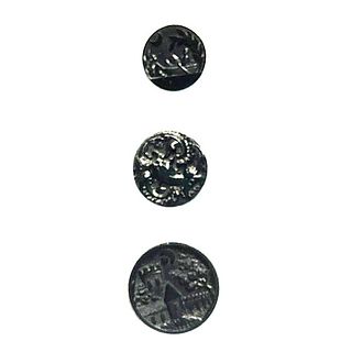 Small card of division 1 pictorial black glass buttons
