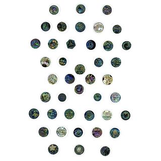 A card of division one pictorial black glass buttons