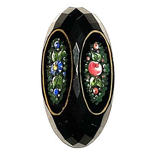 A division one enameled shape black glass button