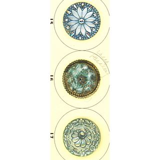 A small card of Division one and three Lacy glass buttons