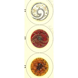 A small card of Division one Lacy glass buttons