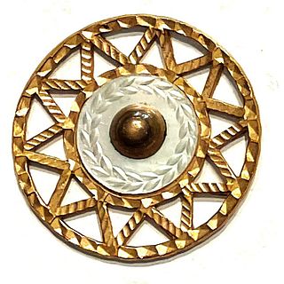 A division one pierced brass colored copper button