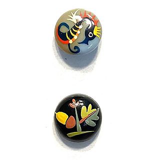 A small card of division 3 hand painted Casein buttons