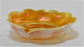 Steuben Gold Calcite Ruffled Swirl Art Glass Bowl