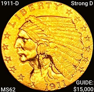 1911-D Strong D $2.50 Gold Quarter Eagle UNCIRCULA