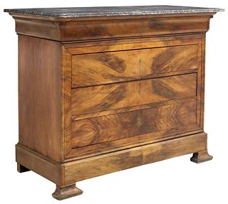 FRENCH LOUIS PHILIPPE MARBLE-TOP FIGURED WALNUT COMMODE