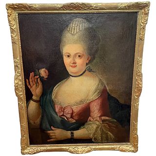 PORTRAIT OF COURT LADY IN PINK SILK DRESS OIL PAINTING