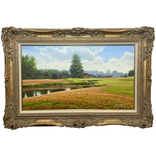 BOWOOD GOLF COURSE 18TH HOLE OIL PAINTING