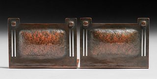 Early Roycroft Hammered Copper Secessionist Cutout Bookends c1911