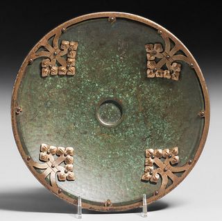 Roycroft Etruscan Hammered Copper & Brass Overlay Tray c1920s