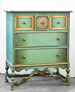 BERKEY & GAY FURNITURE COMPANY GREEN AND GOLD CHEST OF DRAWERS