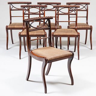Set of Six Regency Mahogany Rope-Twist Carved Dining Chairs, Irish