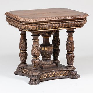 Italian Renaissance Style Walnut and Giltwood Side Table
