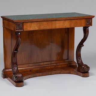 Italian Neoclassical Mahogany Console with an Inset Marble Top, Genoa