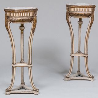 Pair of Italian Neoclassical White Painted and Parcel-Gilt Pedestals, Piedmont   