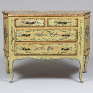 Italian Rococo Green and Polychrome Painted Chest of Drawers, Liguria