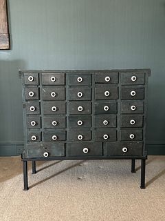 Antique Seed Cabinet with Porcelain Pulls