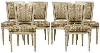 (6) FRENCH LOUIS XVI STYLE UPHOLSTERED DINING CHAIRS