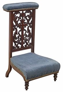 FRENCH GOTHIC REVIVAL UPHOLSTERED MAHOGANY PRIE-DIEU