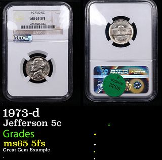 NGC 1973-d Jefferson Nickel 5c Graded ms65 5fs By NGC