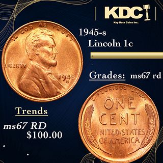 1945-s Lincoln Cent 1c Grades GEM++ Unc RD