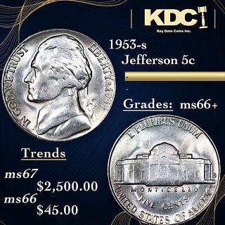 1953-s Jefferson Nickel 5c Grades GEM++ Unc