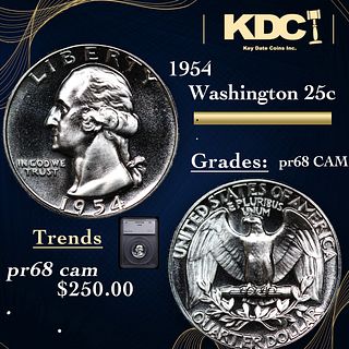 Proof 1954 Washington Quarter 25c Graded pr68 CAM BY SEGS