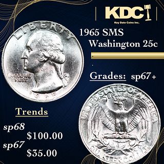 1965 SMS Washington Quarter 25c Grades sp67+