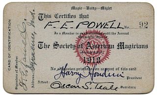 Powell’s S.A.M. Membership Card Signed by Houdini.