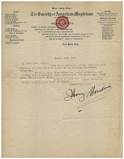 Typed Letter Signed, “Harry Houdini,” to Mrs. Walter (Mohala) Floyd.