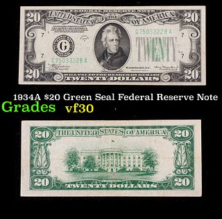 1934A $20 Green Seal Federal Reserve Note Grades vf++
