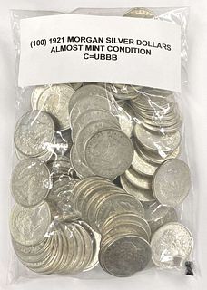 Bag $100 1921 Morgan Silver Dollars Almost Mint Condition (100-coins)