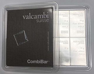 Valcambi Suisse CombiBar 10x10g .999 Silver Bar