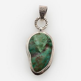  Sterling Turquoise Pendant Signed 'AJ'