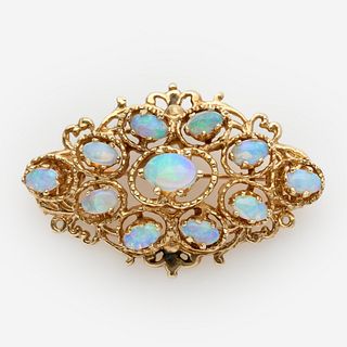14k Antique White Opal Pendant / Brooch